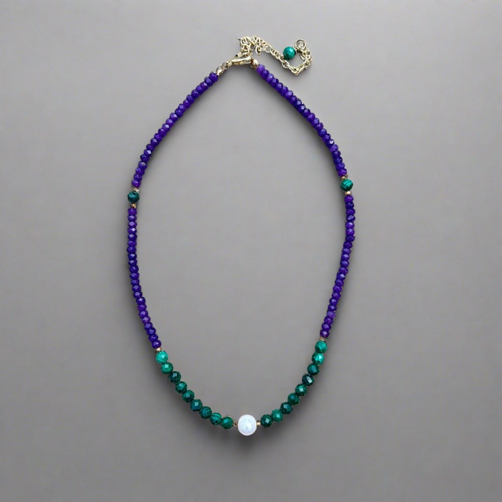 Malachite and Purple Jade Collar Necklace